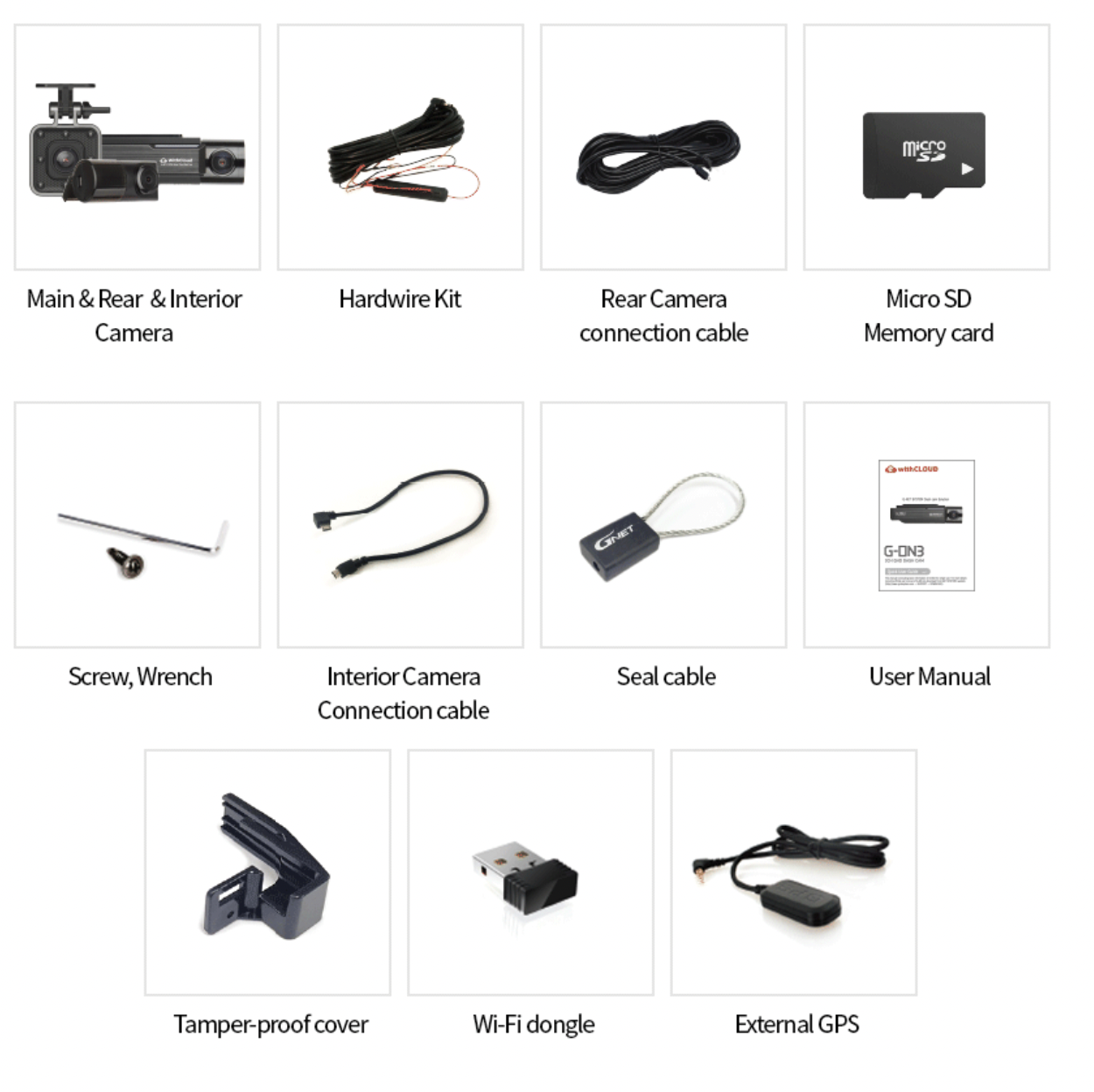 G-ON 3 2K QHD Forward FHD Rear and Internal Dashcam - Hardwire Option